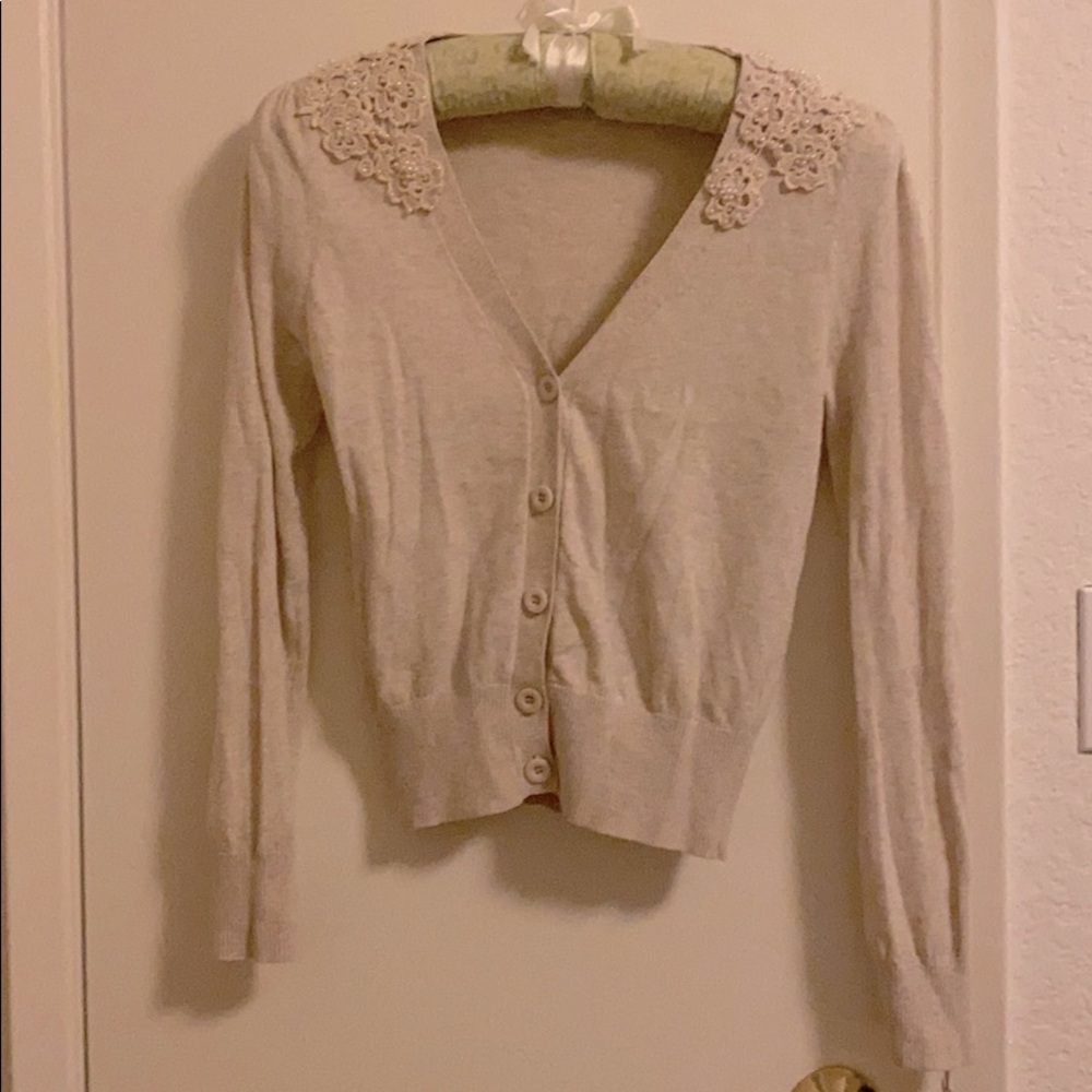 Forever 21 Beige Cardigan with Floral Design